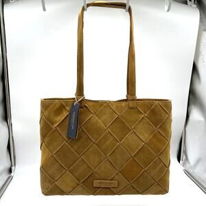 American Leather Co. Womens Handbags Mercer Suede Woven Tote Brown Cafe Latte